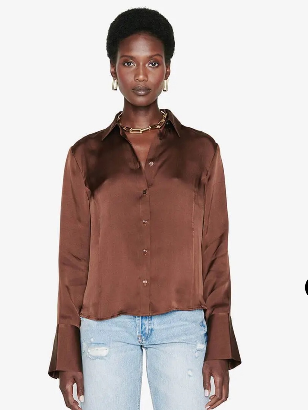 Anine Bing Mackenzie Silk Blouse in Chocolate Brown